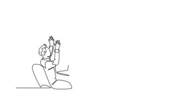 Kendi kendine çizim yapan genç erkek ve kadın borsacı borsada kazandıkları başarıyı kutluyor. Borsa iş konsepti. Devamlı çizgi çekme. Tam uzunluk canlandırması