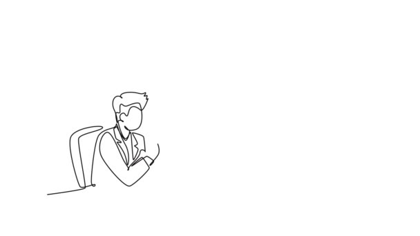 Self Drawing Animation Single Line Young Happy Business Man Business — Stock Video