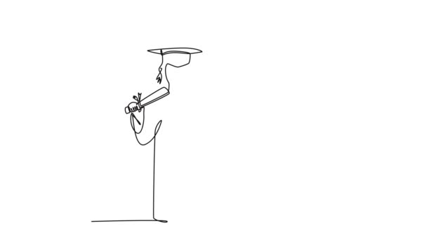 Animierte Selbstzeichnung Von Durchgehenden Linien Zeichnen Junge Glückliche Paar College — Stockvideo