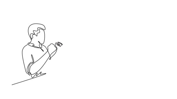 Анимационный Саморисование Непрерывной Линии Привлечь Молодых Счастливых Бизнесменов Милых Деловых — стоковое видео