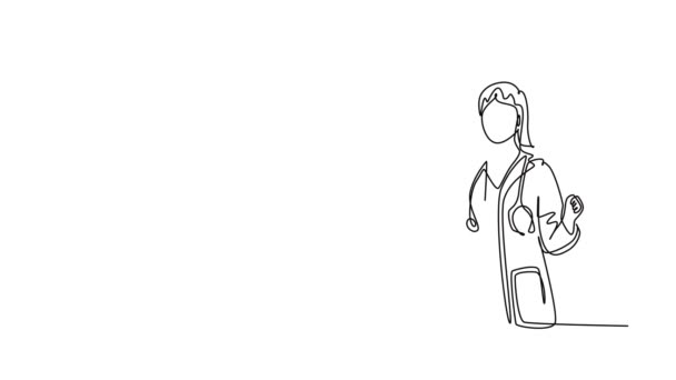 Саморисование Анимация Одна Линия Рисовать Группу Мужчин Врач Женщина Врач — стоковое видео