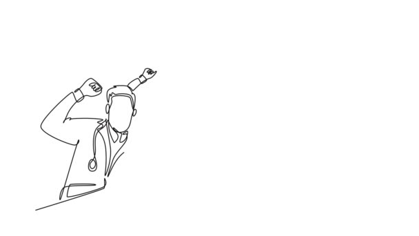 Саморисование Анимация Одной Линии Рисовать Группу Мужчин Женщин Врач Празднует — стоковое видео