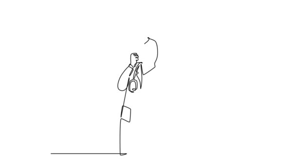 Само Рисование Анимации Одиночной Линии Молодой Счастливый Мужчина Врач Обнимает — стоковое видео