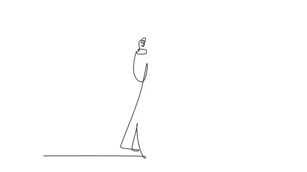 Анимация Саморисования Сплошной Линии Притягивает Молодую Счастливую Женщину Врача Воздуху — стоковое видео