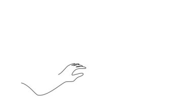 Sürekli çizilen çizgi, genç ve mutlu erkek ve kadının ellerini bir araya getirerek sevimli bir kalp aşk şekli oluşturur. Romantik evlilik aşkı kavramı. Tam uzunluktaki bir çizgi canlandırması