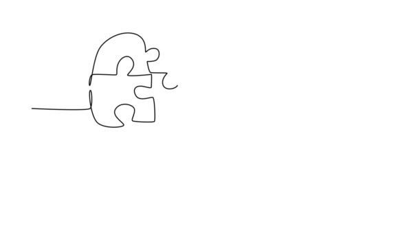 Animierte Selbstzeichnung Der Kontinuierlichen Linienziehung Von Puzzleteilen Setzt Einem Niedlichen — Stockvideo