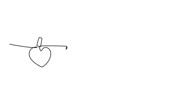 Autodisegno Animazione Singola Linea Disegnare Carino Carta Forma Cuore Appeso — Video Stock