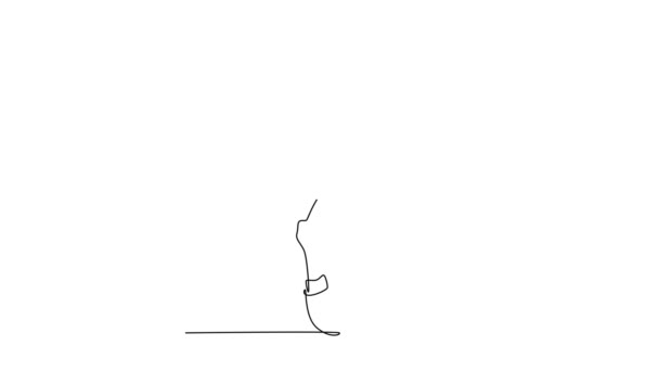 Саморисование Анимация Одной Линии Рисовать Молодую Счастливую Красивую Девушку Держа — стоковое видео