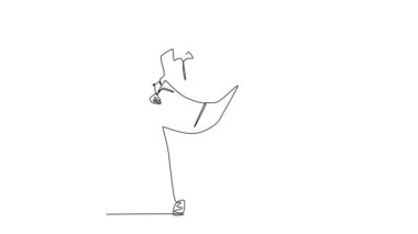 Tek bir çizginin kendi kendine çizimi aktif genç bir mimar tarafından müteahhitlere bina tasarım planı açıklanıyor. İnşaat işi planlama konsepti. Devamlı çizgi çekme. Tam uzunluk canlandırması