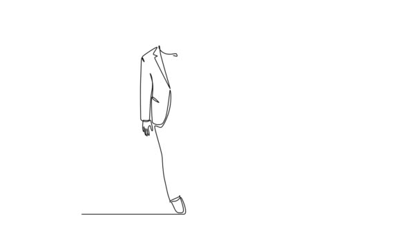 連続的なラインのアニメーションの自己描画は 歩いている間に一緒にプロジェクトを行う計画について話し合う2人のアクティブなビジネス同僚を描きます ビジネスコラボコンセプト 全長ワンラインアニメーション — ストック動画