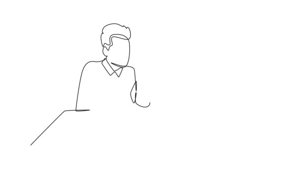 Animierte Selbstzeichnung Der Kontinuierlichen Linienziehung Eines Jungen Firmengründers Der Ein — Stockvideo