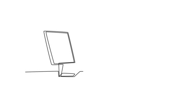 Анимация Саморисования Сплошной Линии Рисует Молодого Уставшего Работника Компании Закрывающего — стоковое видео