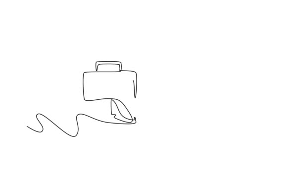 Auto Desenho Animado Linha Contínua Desenhar Empresário Deprimido Com Pasta — Vídeo de Stock