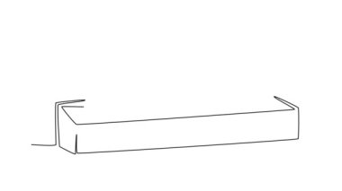 Tek satırın kendi kendine çizimi genç yorgun bayan çalışanın iş masasında dizüstü bilgisayar ve kağıt yığınıyla uyumasına yol açıyor. Ofis kavramında iş yorgunluğu. Devamlı çizgi çekme. Tam uzunluk canlandırması