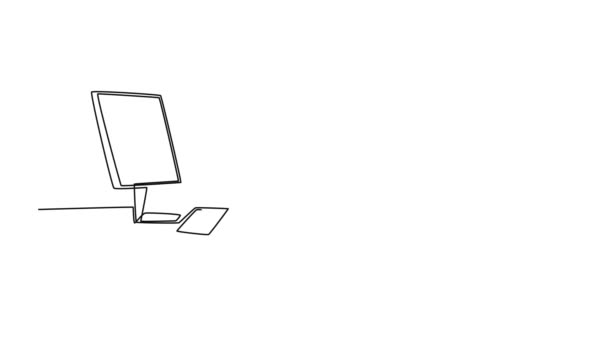 Саморисование Анимации Одной Линии Рисует Молодого Уставшего Работника Мужского Пола — стоковое видео