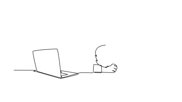Auto Dibujo Animación Una Sola Línea Dibujo Joven Empleado Desesperación — Vídeos de Stock