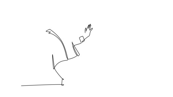 Анимационный Саморисование Непрерывной Линии Рисования Молодых Испуганных Бизнесменов Держать Себя — стоковое видео