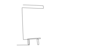 Sürekli çizimin animasyon çizimi, iş adamı sunucuyu toplantı sırasında ekran panosuna grafik çizimi yapmaya itti. Ofis konseptinde iş sunumu. Tam uzunluktaki tek çizgi canlandırması