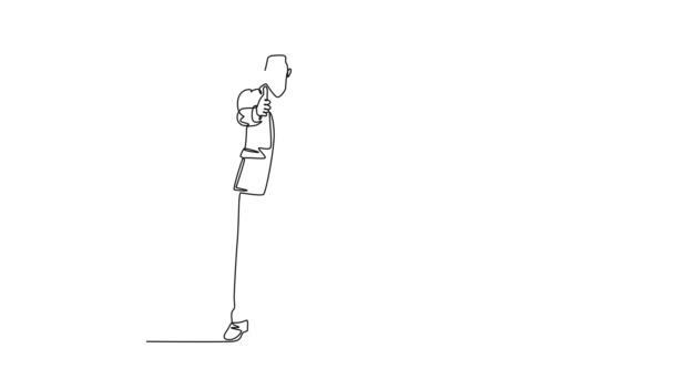 Self Drawing Animation Single Line Draw Young Presenter Giving Thumbs — Stock Video
