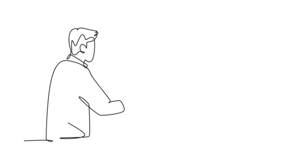 Animierte Selbstzeichnung Der Kontinuierlichen Linienziehung Junger Glücklicher Geschäftsleute Die Besprechungsraum — Stockvideo