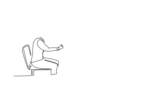 Анимационный Саморисование Непрерывной Линии Рисования Молодых Счастливых Инструкторов Представляющих Маркетинговую — стоковое видео
