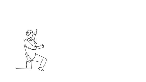 Self Drawing Animation Single Line Draw Young Happy Manager Leading — Stock Video