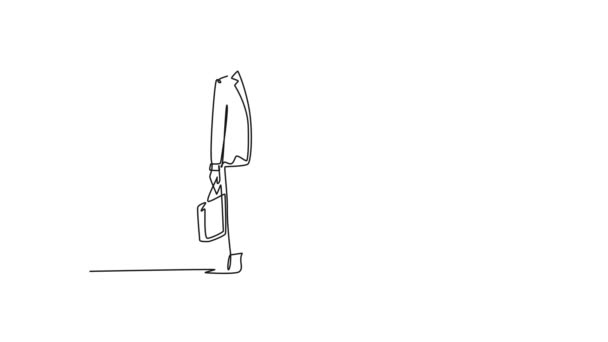 Анимационный Саморисование Непрерывной Линии Привлечь Двух Молодых Бизнесменов Компании Прогуляться — стоковое видео