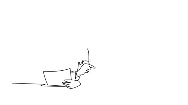 Анимация Саморисования Непрерывной Линии Рисует Двух Молодых Мужчин Женщин Держащих — стоковое видео