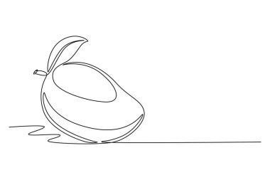 Meyve bahçesi logosu kimliği için tek sıra sağlıklı organik mango çizimi. Meyve bahçesi ikonu için taze tropikal meyve konsepti. Modern sürekli çizgi çizimi tasarım grafik vektör çizimi