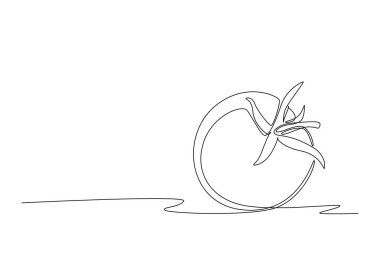 Çiftçi logosu kimliği için sağlıklı organik domates çizen tek bir çizgi. Sebze bahçesi ikonu için taze tropikal sebze konsepti. Modern sürekli çizgi çizimi tasarım grafik vektör çizimi