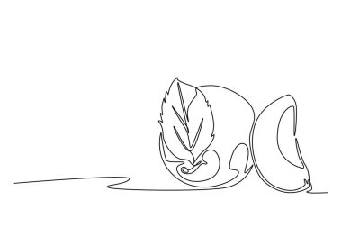 Meyve bahçesi logosu kimliği için tek bir çizim ve dilimlenmiş sağlıklı organik erik. Meyve bahçesi ikonu için taze meyve konsepti. Modern sürekli çizgi çizimi tasarım grafik vektör çizimi