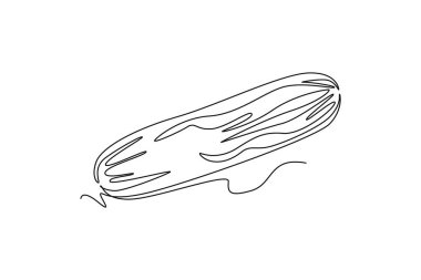 Meyve bahçesi logosu kimliği için tek bir sağlıklı organik salatalık çizimi. Vegan bahçe ikonu için taze sebze konsepti. Modern sürekli çizgi çizimi tasarım grafik vektör çizimi