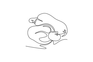 Meyve bahçesi logosu kimliği için tek sıra halinde iki sağlıklı organik kaju elması çiziyor. Meyve bahçesi için taze Brezilya caju konsepti. Dinamik bir çizgi çizer grafik tasarım vektörü çizer