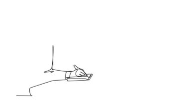 Genç müdür yardımcısının telefon alıp patronunun ihtiyaçlarını kağıt parçasına yazdığı tek satırlık animasyon çizimi. Müdürün talimatı. Devamlı çizgi çekme. Tam uzunluk canlandırması