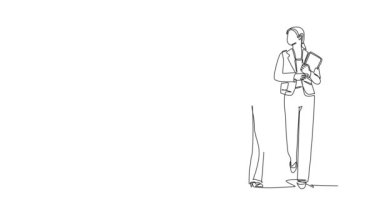 Tek bir çizginin kendi kendine çizimi genç işadamı ve iş kadınını ofis lobisinde yürümeye ve konuşmaya çekiyor. Şehirdeki banliyö işçisi konsepti. Devamlı çizgi çekme. Tam uzunluk canlandırması