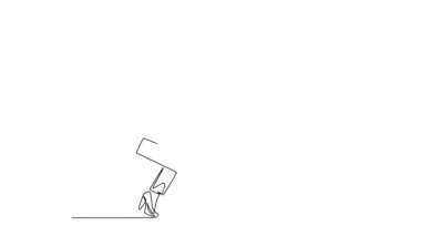 Sürekli kendini çizen animasyon, elinde belge tutarken kadın yöneticinin şehir caddesinde yürüdüğünü gösteren kenar görüş açısı çiziyor. Şehirdeki banliyö işçileri. Tam uzunluktaki tek çizgi canlandırması