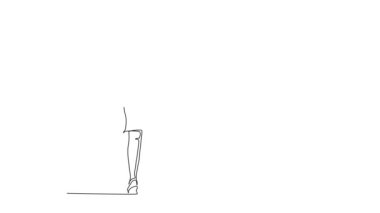 Sürekli kendini çizen animasyon, ofis merdivenlerinde yürürken genç ve mutlu iş kadınlarının iş arkadaşlarıyla konuşmalarına dikkat çekiyor. İş görüşmesi. Tam uzunluktaki tek çizgi canlandırması