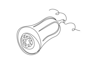 Çiftlik logosu kimliği için dilimlenmiş organik çiğ tereyağlı balkabağı çizimi. Sebze ikonu için kış ezmesi konsepti. Bir çizgi çizimi grafik tasarım vektör çizimi