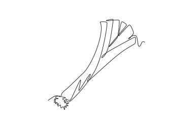 Tek sıra halinde sağlıklı, taze, organik pırasa üreten logo kimliği. Sebze ikonu için taze malzeme konsepti. Modern sürekli çizgi çizimi tasarım grafik vektör çizimi