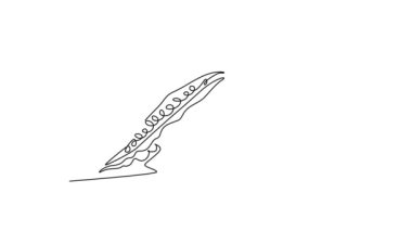 Otomatik çizim, sürekli bir bütünün çizimi ve bahçe logosu kimliği için sağlıklı organik acı kabak. Vejetaryen ikonu için taze Endonezya pare konsepti. Tam uzunluktaki bir çizgi canlandırması