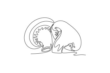 Çiftçilik ve yemek pişirme logosu kimliği için sağlıklı organik mantarlar çizmeye devam eden bir çizgi. Sebze ikonu için taze mantar konsepti. Tek çizgi çizimi tasarım vektörü grafik çizimi