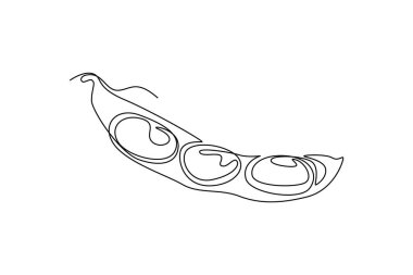 Çiftlik logosu kimliği için sağlıklı taze organik yeşil edamame çizimleri. Sebze ikonu için taze Japon bezelyesi konsepti. Tek çizgi çizimi tasarım vektörü grafik çizimi