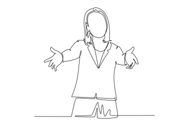 Genç mutlu iş kadınının çizdiği tek bir çizim ofis arkadaşına destek jesti yapıyor. Arkadaş desteği kucaklaşması. Modern sürekli çizgi çizimi tasarım grafik vektör çizimi