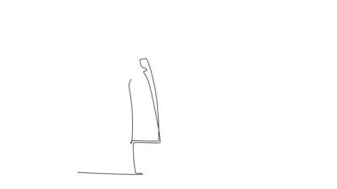 Sürekli kendini çizen animasyon genç ve mutlu bir erkek işçi ofis arkadaşına destek oluyor. Hoş geldin iş adamı arkadaş destek konsepti. Tam uzunluktaki tek çizgi canlandırması