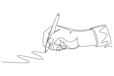 İşadamı ya da kadının el hareketlerinin durmaksızın çizdiği çizgiler zig zag çizgisini çiziyor. Not defteri kavramına kalemle uzun zikzak çizgisi yaz. Tek çizgi çizimi tasarım vektörü grafik çizimi