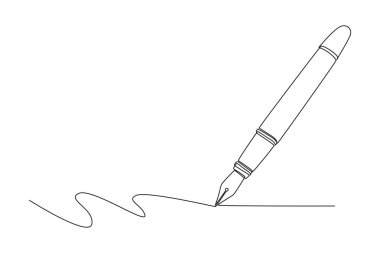 Antika ya da eskimiş tükenmez kalemlerin tek satırı. Kalem logosu simgesi. Okula ya da üniversite gereçleri kırtasiyesine. Eğitim konsepti. Modern sürekli çizgi çizimi tasarım grafik vektör çizimi