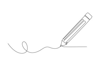 Kağıt deftere yazmak için tek satır ahşap kalem. Okula dönmek ya da üniversite konseptine dönmek. Eğitim bilgisi herkes için öğrenme. Modern sürekli çizgi çizimi tasarım grafik vektör çizimi