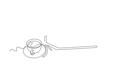 Üniversite kütüphanesinde bir fincan sıcak siyah espresso kahvesiyle açılan sayfa kitabının tek satır çiziminin kendi kendine çizimi. Kitap dünya konseptine açılan bir penceredir. Devamlı çizgi çekme. Tam uzunluk canlandırması