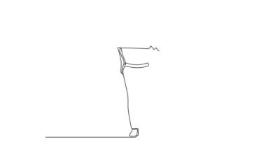 Kendi kendine çizim yapan tek çizgi, bitiş çizgisini geçtikten sonra koşan ve ellerini havaya kaldıran genç mutlu işadamını kendine çekiyor. İş yarışı konsepti. Devamlı çizgi çekme. Tam uzunluk canlandırması