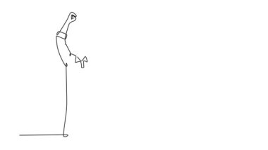 Genç ve mutlu Müslüman pazarlama ekibinin durmaksızın el ele tutuşmasının animasyonlu çizimi. Ticari satış şirketinin hedef başarısını kutlayın. Tam uzunluktaki bir çizgi canlandırması